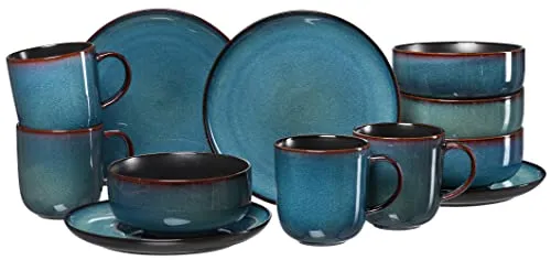 Ritzenhoff Breker Frühstücksset 12-teilig Bali - blau, hochwertiges Steinzeug für stilvolle Frühstücksmomente, Black Friday Deal