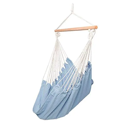 LINDER LEX Hängesessel mit Holzgestell ca 100 x 90 cm, Farbe:Hellblau