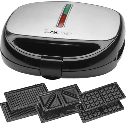 Clatronic ST/WA 3670 Waffeleisen - Sandwichmaker mit wechselbaren Platten für Waffeln, Sandwiches und Grillen – ideal für vielfältige Genussmomente.