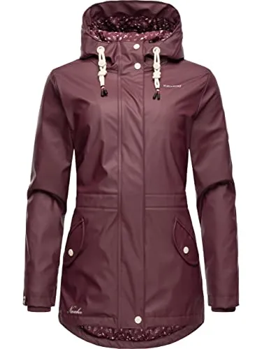 Navahoo Damen Übergangsjacke Oceans Heart Wine Gr. M - Funktionsjacke, wasserdicht und warm gefüttert, ideal für nass-kalte Übergangszeiten mit verstellbarem Kordelzug in der Taille und kuscheligem Teddyfutter.