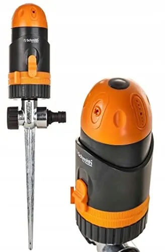 SCHMITH Rotierender Gartenregner mit 4 Funktionen zum Einschlagen Erdspieß Rasensprenger Sprenger Sprinkler