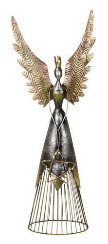 großer nostalgischer oppulenter Deko Engel mit großen Flügeln und LED Stern