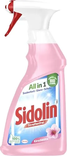 Sidolin Streifenfrei All in 1 Kirschblüte Glasreiniger (500ml), Blumenduft | Mit seiner innovativen All in 1 Bio Alkohol Formel verleiht der Glas- & Fensterreiniger eine perfekte Sauberkeit & Glanz