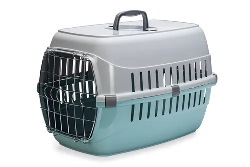 Karlie Eco Transportbox Tourist 2 - 56X36X36 cm, Aquamarin, 98% recycelter Kunststoff und praktische Transportmöglichkeit für kleine Tiere bis 5 KG