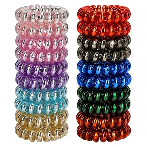 Produktbild JessLab Spiral-Haargummis, 20 Stück Spurlose Telefonkabel-Haargummis Ohne Falten Spiralarmband Kunststoff Coil Pferdeschwanz Halter No-damage Stirnband Haarschmuck für Mädchen Frauen Damen Geschenk