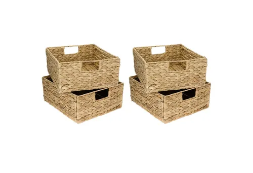 HMF Regalkorb Handgeflochtener Aufbewahrungskorb aus Wasserhyazinthe (4 St) - Regalkörbe für Kallax Regal, faltbar mit praktischen Griffen für einfachen Transport und stilvolle Aufbewahrung.