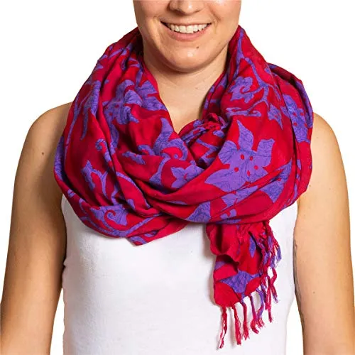 PANASIAM Scarf Batik 190X116cm - B021 Scarlet Red, L - Schals für Damen: Vielseitig als Strandmode, Halstuch oder Poncho, aus weicher Viskose gefertigt. Ein ideales Geschenk, handgefertigt unter fairen Bedingungen.