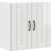 vidaXL Küchen-Hängeschrank Lucca Hochglanz-Weiß - Küchenhängeschrank aus Holzwerkstoff mit Glastüren, ideal für optimalen Stauraum und Platzersparnis in deiner Küche.