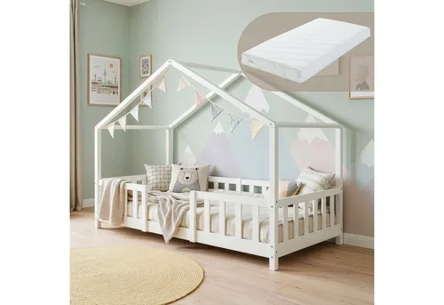 [en.casa] Kinderbett Treviolo 90x200cm mit Matratze und Rausfallschutz