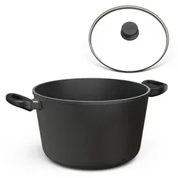 Hoffmann Induktions Schmortopf 28cm - Made in Germany - Der 28 cm große Schmortopf aus Aluminium-Guss bietet erstklassige Antihafteigenschaften für einfaches, fettfreies Kochen. Mit einem robusten Glasdeckel und hervorragender Wärmeverteilung für perfekte Kochergebnisse. Ideal für alle Herdarten.