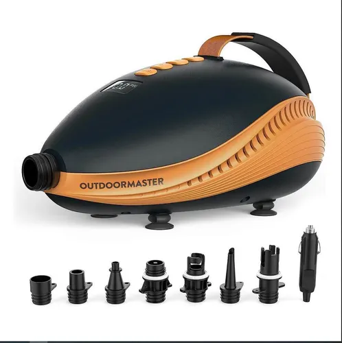 Outdoor Master Luftpumpe The Dolphin 20PSI - Wassersportpumpe mit 20 PSI maximalem Druck, ideal für Stand Up Paddling und ausgestattet mit 5 rutschfesten Standfüßen für stabilen Halt.