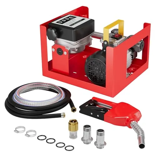 Wiltec Heizöl- und Dieselpumpe 230V/550W 20-60l/min selbstansaugend Pumpe mit automatischer Pistole, Kraftstoffpumpe, Absaugpumpe