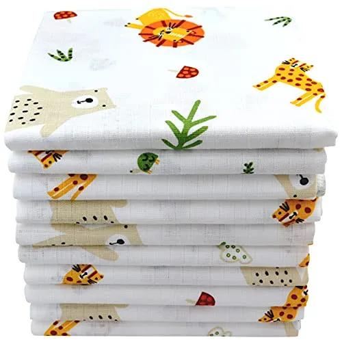 M.M.C. Mulltücher mit Tier Motiven 10er Pack - Mulltücher für Babys, vielseitig einsetzbar als Spucktuch, Stilltuch oder Wickelunterlage. Hergestellt aus 100% Baumwolle, Öko-Tex Standard 100 geprüft, extrem saugfähig und pflegeleicht.