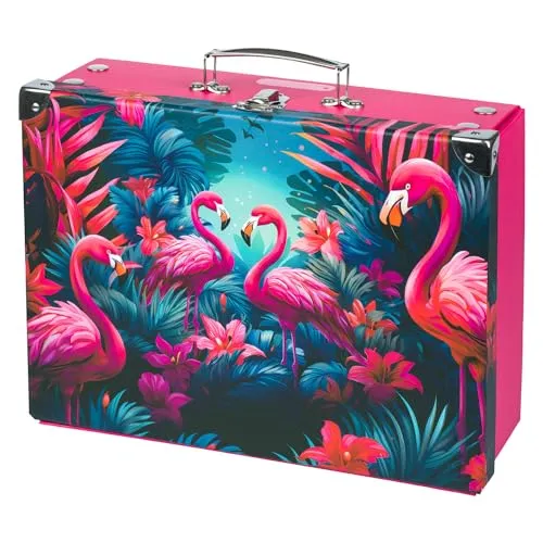 BAAGL Klappbarer Schulkoffer Flamingos, mit Beschlägen