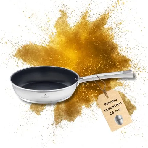CHEF CUISINE Bratpfanne Ø 28 cm aus Edelstahl mit Teflon Antihaftbeschichtung - Pfanne aus rostfreiem Edelstahl 18/10 mit langlebiger TeflonTM Antihaftbeschichtung für müheloses Braten und leichtes Reinigen.