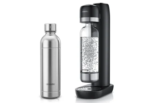 Arendo Wassersprudler Set mit Edelstahlflasche 1L – Schwarz