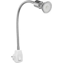 ledscom.de Steckdosenlampe LESCH Leselampe Schwanenhals Schalter Chrom + GU10 LED, PAR16, warmweiß, 6,05W, 374lm, 70°, 3-Stufen-Dimmer