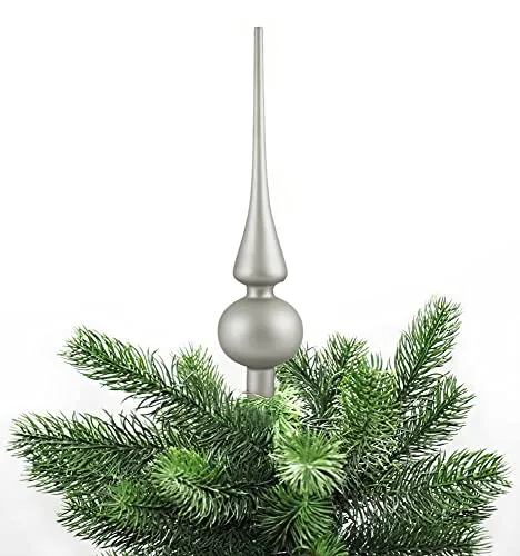 JACK Christbaumspitze Echt Glas 26 x 6 cm Matt Glanz Weihnachtsbaum Spitze Baumspitze Christbaumschmuck Deko, Farbe:Misty Grey Matt