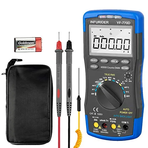 Digital Multimeter,INFURIDER YF-770D Auto Ranging 40000 Counts Spannungsprüfer Strommessgerät für DC/AC Spannung&Strom, Widerstand, Kapazität, Temperatur mit automatischer Hintergrundbeleuchtung