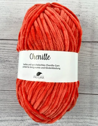 100g Wolle Pro Lana Chenille Strickgarn 26 Blutorange Häkeln Stricken Baby Kind