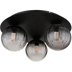 Moderne 3-Flammige Deckenleuchte aus Glas in Rauchfarbe - Lampen: Stilvolle Deckenleuchte mit rauchfarbenem Glas und schwarzem Metall, ideal für stimmungsvolle Beleuchtung im Wohnzimmer.
