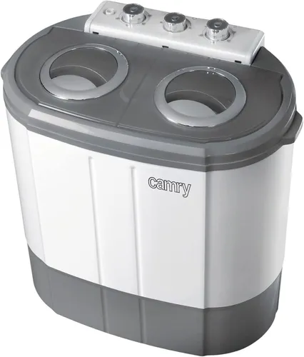 JUNG CAMRY CR8052 Mini Waschmaschine mit Schleuder weiss/grau, Waschautomat bis 3 KG , 2 Kammer Reisewaschmaschine, Miniwaschmaschine, Camping Mobile