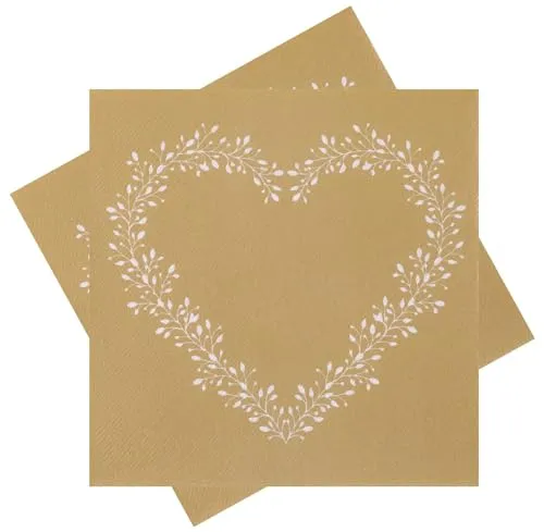 ZauberDeko Servietten Tischdeko Goldhochzeit Hochzeit Gold Herz Weiß 40 x 40cm Deko 12 Stück
