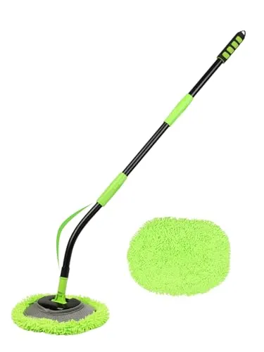 Gebogene Autowaschbürste 120cm Mit Langem Griff Stabiler Metallstange 3 Griffpunkte Teleskop Waschbürste Auto Mopp Weich Mikrofaser Kratzerfreie Reinigungswerkzeug für KFZ Wohnmobil RV LKW Caravan Van