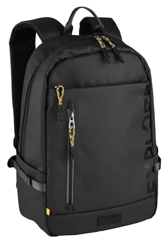 Camel Active Explore Backpack M 43 cm - Black, wasserabweisendes, recyceltes Nylon mit gepolstertem Laptopfach und reflektierenden Reißverschlüssen für optimale Funktionalität