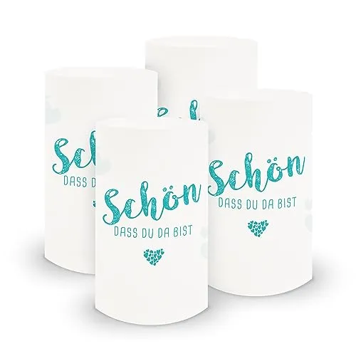 itenga 6X Windlicht Tischlicht aus Folie Schön DASS du da bist I 10,0 x 21,0 cm I ideal als Tischdeko für Jede Feierlichkeit I geeignet für Teelichter oder LED-Kerzen (türkisblau)
