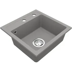 VBChome Granitspüle 44 x 44 cm Grau Einzelbecken Einbauspüle Gesprenkelt Pflegeleichtes Spülbecken mit Siphon Ideal für kleine Küchen - Grau