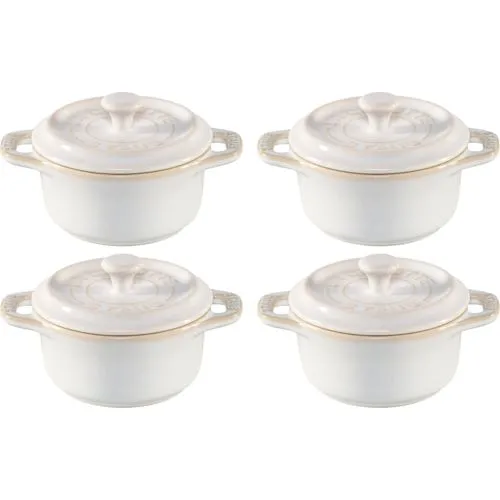 Staub Cocotte 10 cm Set 4-tlg. Rund, weiss - Kochtopf-Set aus hochwertiger Keramik, ideal für langsames Garen und gleichmäßige Wärmeverteilung, perfekt für kreative Kochabenteuer.