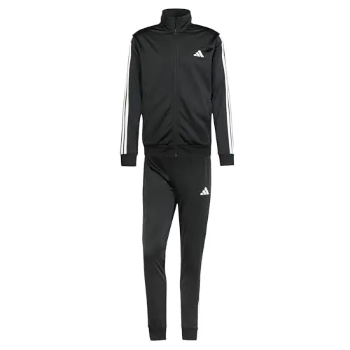 adidas Herren SPORTSWEAR BASIC 3 STRIPES TRICOT TRACKSUIT, Black, L Short - Trainingsanzug aus 100% recyceltem Polyester, regulär geschnitten mit praktischem durchgehendem Reißverschluss und elastischem Bund für optimalen Tragekomfort.