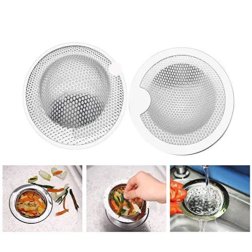 Amasawa 2 Stück Edelstahl Abflußsieb Set,Edelstahlsieb Kanalfilter Waschbecken Filter Gemüse Becken Filter Slipping durch die Netto Senke Bad Bodenablauf Ideal für Bad und Küche(5.2 cm) S