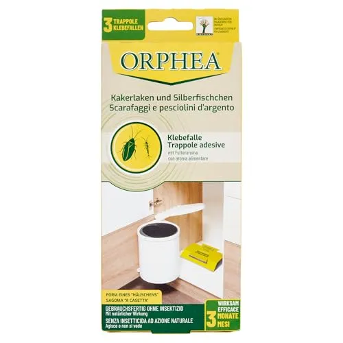 Orphea Silberfische Falle 3 Stück, Kakerlaken Falle, 3 Monate Langzeitwirkung, ohne Insektizide, Klebefalle geruchloses