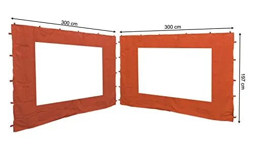 Quick Star Pavillonseitenteil 2 Seitenteile mit PE Fenster 3x3m Terra/Rotorange RAL 2001 - Pavillon-Seitenteile Set mit transluzentem PE Fenster, ideal für zusätzlichen Schutz und Sichtschutz. Maße pro Teil: 300x195cm, Farbe: Terrakotta, einfache Montage mit Klettverschluss.