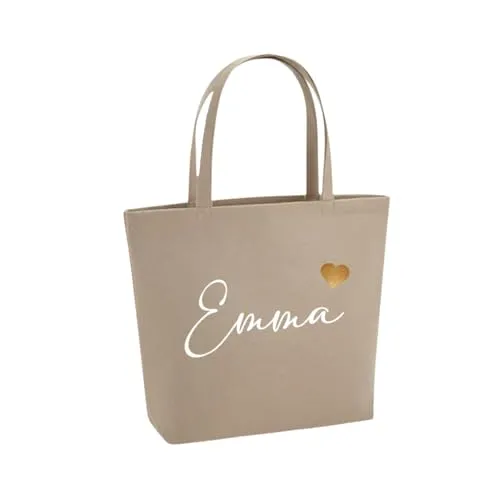 Lounis Personalisierte Filztasche mit Namen und Herz in beige von Lounis