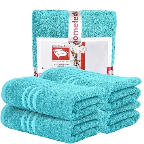 DecoHomeTextil Handtuch-Set 4 Handtücher 50 x 100 cm in Türkis aus 100% Baumwolle, hochwertig, kuschelweich und saugstark