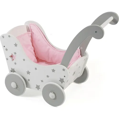 CHIC2000 Puppenwagen Stars Grau - Standard-Puppenwagen mit komfortabler Polsterung und zuckersüßem Sternen-Design für Kinder ab 3 Jahren – ideal für stundenlangen Spielspaß.