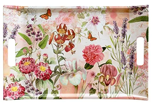 Lashuma Großes Esstablett 47x31 cm - Getränketablett mit Wildblumen-Motiv - Servierplatten: Robustes Melamintablett mit buntem Blumenmotiv, ideal für Grillpartys oder Frühstück. Praktische Griffe und rutschhemmend für höchsten Tragekomfort.
