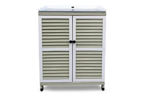 HABAU Geräteschrank Mila 71,5 x 48 x 100 cm - Geräteschrank aus massivem Holz mit Lamellentüren, ideal für die ordentliche Aufbewahrung von Gartengeräten und Zubehör, nachhaltig produziert aus finnischem Holz.