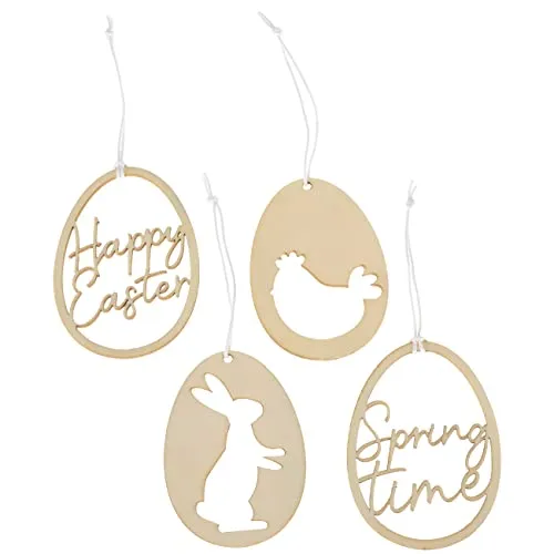 Papierdrachen 12 Osteranhänger aus Holz - Wiederverwendbare Oster Dekoration 7x7 cm - 1,8cm dick - 4 Verschiedene Designs je 3X - Letterings - Set 3