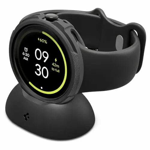 Spigen Liquid Air Hülle Kompatibel mit Google Pixel Watch 4 45mm (2025) mit Ladeständer - Matt Schwarz