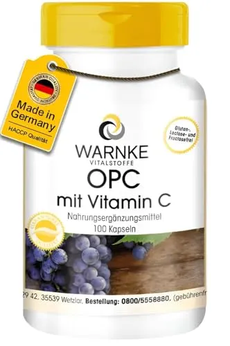 OPC Traubenschalenextrakt - 200mg Vitamin C + 60mg OPC pro Tagesdosis - 100 Kapseln - vegan | Warnke Vitalstoffe - Deutsche Apothekenqualität