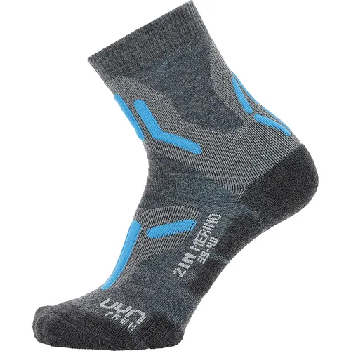 UYN Damen Trekking 2In Merino Socken - Mid Grey/Turquoise, 41/42 - Outdoor Socken für Damen mit ergonomischem Fußbett und Vorschockschild für optimalen Komfort und kühlen Luftstrom.