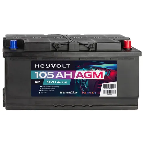 HeyVolt Start Autobatterie 12V 105Ah 920AEN AGM PKW Starterbatterie Wartungsfrei