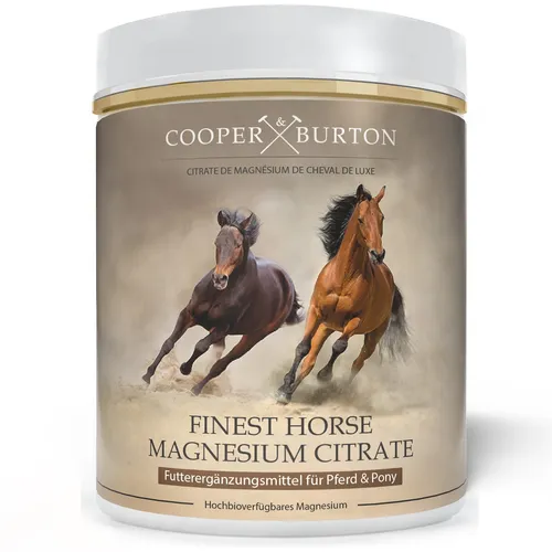 COOPER & BURTON® Magnesiumcitrat für Pferd & Pony - hochdosiert 1 Kg Pulver - Hochbioverfügbares Magnesiumcitrat zur Unterstützung von Nervensystem, Muskeln und Knochen. Ideal für Sportpferde und stressanfällige Tiere, ohne Zusatzstoffe.