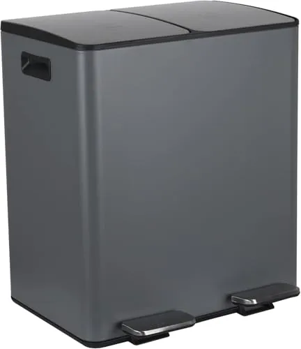 Spirella Mülleimer Mülltrennsystem 40 L - Edelstahl Abfalleimer mit Absenkautomatik - Haushaltszubehör: Praktisches Mülltrennsystem mit zwei 20-Liter-Inneneimern und eleganter Absenkautomatik für leises Schließen.