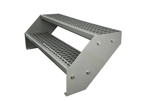 Kaminbau Mierzwa Außentreppe Premium Treppe Komplett Silber Höhe Verstellbar, für Geschosshöhen bis 38 cm, Stufen Gitterroststufen nach DIN 24531, (Höhe 38 cm, Breite wählbar aus 60, 80, 100, 120, 140 cm), Gartentreppe Stahltreppe Wetterfest Rostfrei Feuer-Verzinkt Rutschfest