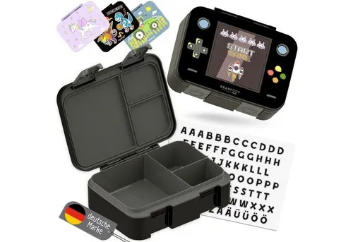 BEARFOOT Lunchbox Brotdose mit Fächern, leicht & auslaufsicher - Game schwarz, PP, ABS, Silikon, Kindergarten und Schule - Mädchen und Jungen, Vesperbox, Snackbox